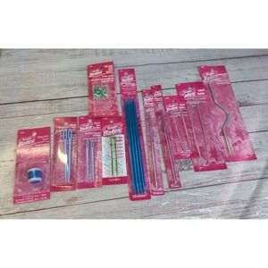 Susan Bates 11 piece knitting lot, stitch holders needles,hooks, knit count, NEW